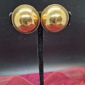 Vintage Monet,Gold-tone, Domed, Clip-On, Button Earrings 1 Inch in Diameter